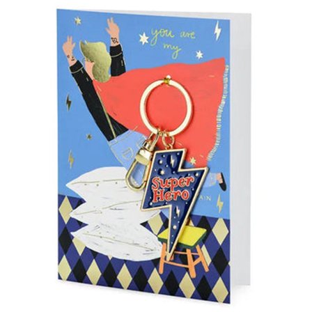 Isänpäivä Onnittelukortti "Super Hero" Avaimenperällä