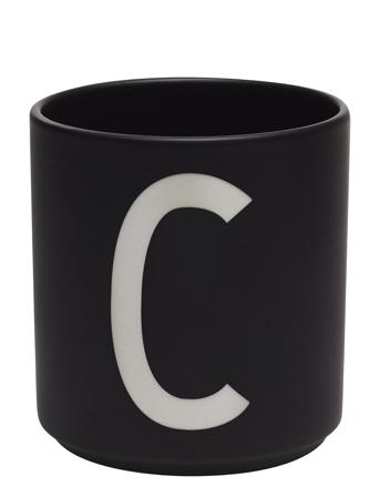 Black Porcelain Cups A-Z Black Design Letters