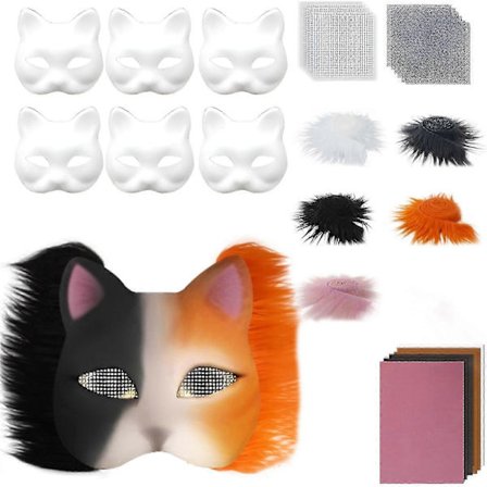 Therians Maskesæt DIY Furry Dyremaske Kompatibel med Halloween Cosplay - Ræv, Kat med Pels, Øjennet & Filtark