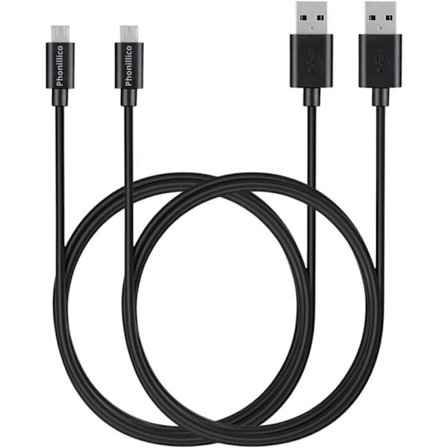 USB/MICRO-USB Kabel - Phonillico - Sæt af 2 - Kompatibel med Nikon D3400/D3500/D5600/D7500/Z50 - 1 Meter - Sort