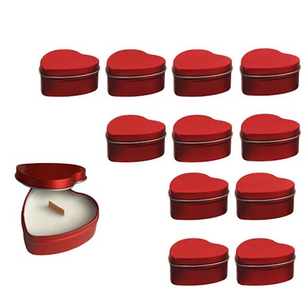 Hjerteformet Duftlys Tinnsett: 12 stk Romantiske Soyavokslys for Valentinsdag Bryllupsgaver (Rose Duft)