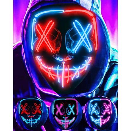 Maske LED Lys Maske Skrekkmaske for helge Cosplay Kostyme Maskerade, Carnival_yux