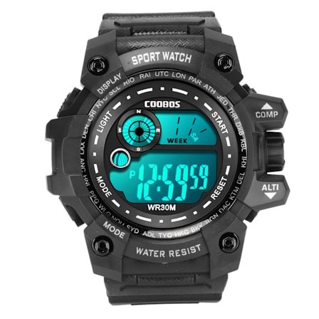 Sportig elektronisk klocka för barn, multifunktionell vattentät klocka med lysande digital LED-klocka, svart