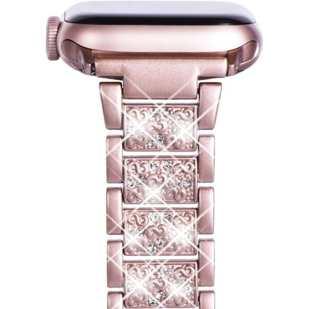Kompatibel med Apple Watch-rem 42mm 44mm 45mm, kvinder glitrende bling krystal rustfrit stål link armbånd udskiftningsrem til iwatch-serien pink 42/44