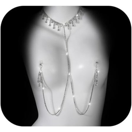 y Krystall Vanndråpe Duske Halskjede Ikke-Piercing Brystkjede Smykker for Kvinner Bikini Brystkjede Festival Rhinestone Brystvorte Tilbehør Smykker 