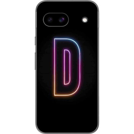 Kompatibel Mobilcover til Google Google Pixel 8a Minimalistisk neonbogstav D i farveskiftende lys mod sort baggrund i moderne digital design