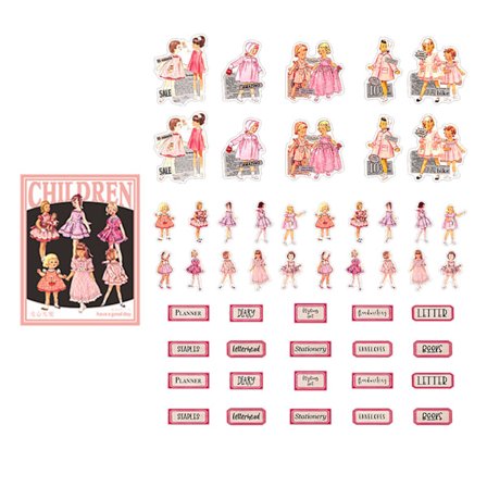 50 ark søde børneklistermærker med figurer til vandflaske, bærbar computer, scrapbog, journal, pink