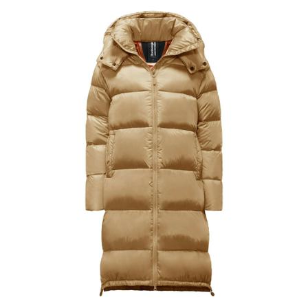 BomBoogie, Long Down Jacket in Bright Nylon with Detachable Hood Beige, Dames, Maat:XS