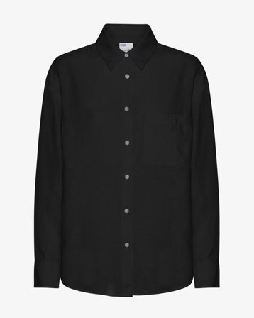 Linen Oversized Shirt - Deep Black - Female - M