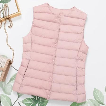 2023 Nya Ankomster Höst Vinter Varma Kvinnor Ärmlös Dunfodrad Midjekappa Kvinnlig Ultralätt Vit Ankdun Väst Jackor Lenther pink M