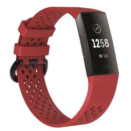 Fitbit Charge 3 Ontti silikooni muovinen joustava vaihto ranneke metalli soljella, koko L - Punainen