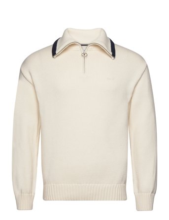 Relaxed Plain Cotton H-Zip Knitwear Half Zip Pullover Creme GANT*Betinget Tilbud