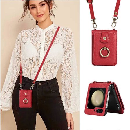 Crossbody Wallet Case til Samsung Galaxy Z Flip 6, Skulderrem Ring Stativ RFID Kreditkort Holder Læderetui