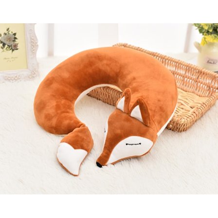 Barnepute for reiser, søt tegneseriefigur, rev, U-formet skrivebordspute, nakkestøtte