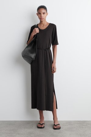 COS Women's Belted Midi T-Shirt Dress in Brown