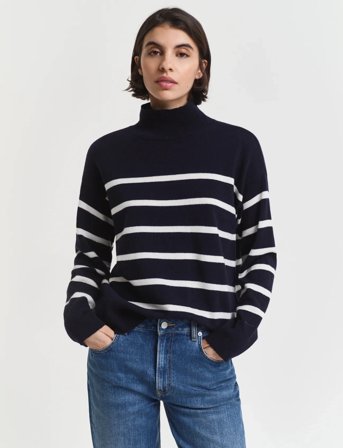 GANT Superfine Lambswool Stripe Mock - Navy - L