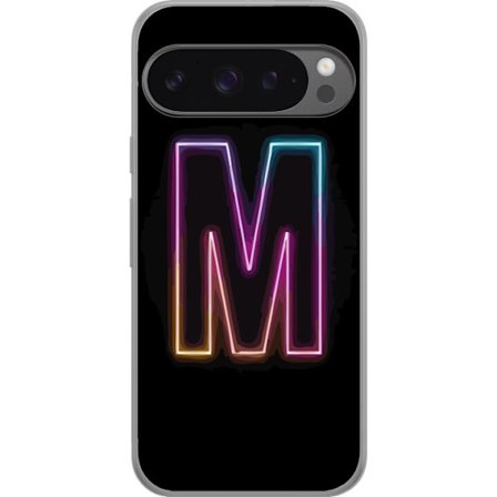 Kompatibel Mobilcover til Google Google Pixel 9 Pro XL Neonbogstav M med farveskiftende lyseffekt mod sort baggrund, moderne minimalistisk typografi m