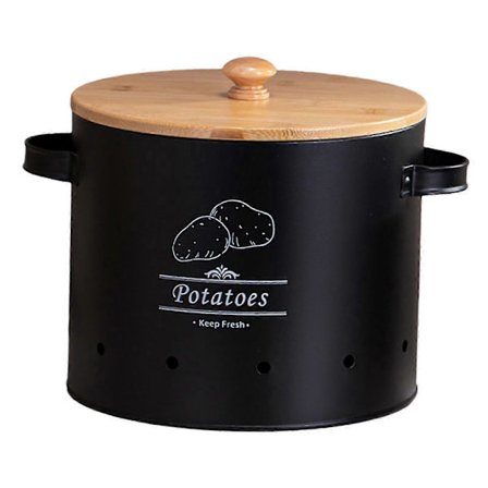 Oppbevaringsboks for poteter, løk og hvitløk i tinn - Kjøkkeninnredning med lokk