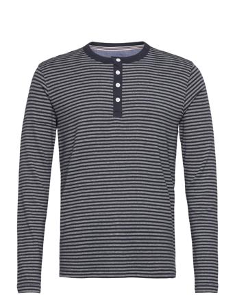 Striped Granddad W?. Contrast T-shirts Long-sleeved Marineblå Lindbergh*Betinget Tilbud