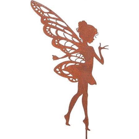 Rusten metal fe statuette, havespyd, alf på pind, 27x18cm (medium) blomsterdekoration (FMY)