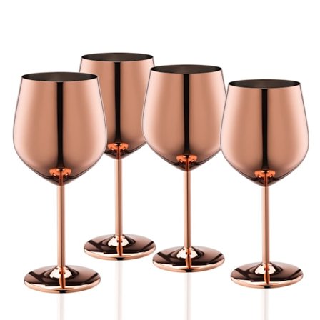 Roséguld Vinglas Set om 4, 550ml Okrossbara Roséguld Bägare, Rostfritt Stål Vinglas, Unikt och Portabelt Metall Vinglas