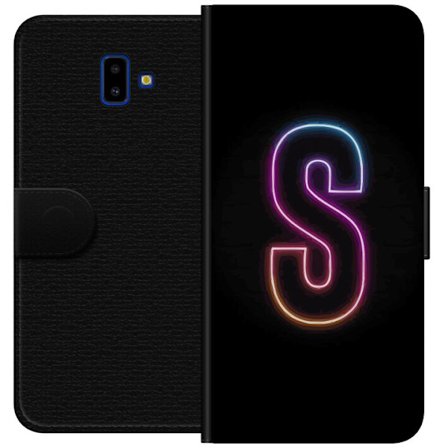 Kompatibel Tegnebogsetui til Samsung Samsung Galaxy J6+ Neonbogstav S i lyserød og blå toner mod en mørk baggrund, stilfuld bogstavkunst med retro-