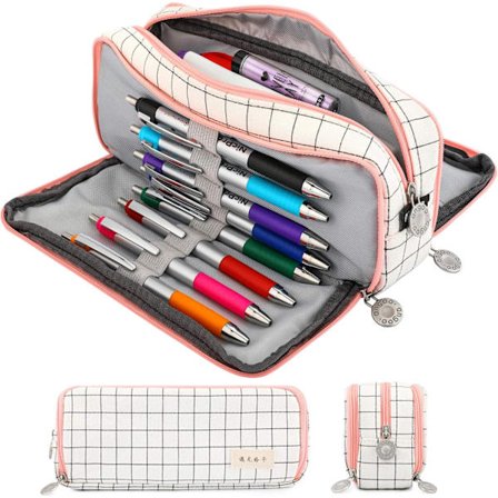 Stor glidelås pennal, søte rutenett skoleartikler pennal for tenåringsjenter og gutter skoleelever