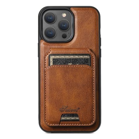 Fodral för iPhone 13ProMax brunt magnetiskt korthållare två i ett trådlös laddare