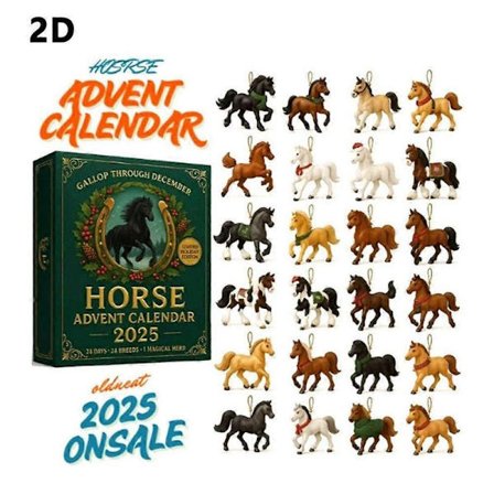 24-delt Akryl Heste Julekalender 2025 Jule Nedtælling med Figurer til Boligindretning og Julegaver