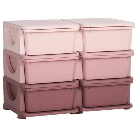Rootz Kids Opbevaringsboks - Børneværelse - Rund polerkant - 6 store skuffer - Stuer - Legetøj+tøj - Pink - 275L x 37W x 56,5H cm