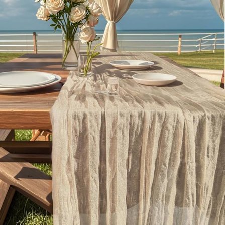 Bordløper 90 x 400 cm Bomullsgas Bordløper Boho Stil Muslin Bordløper for Bryllup, Bursdagsfestdekor