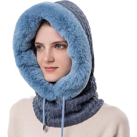 ING Vinterhue til Kvinder - Strikket Hue - Fleecehue med Snøre - Blå