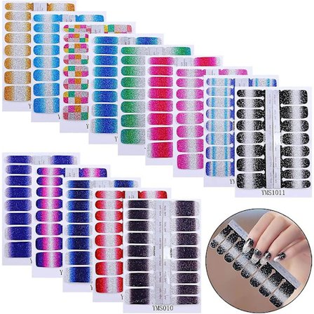 Nagelklistermärken Glitter Gradient Färg Glans Hela Nagel Wraps Limmande Nagelkonst Polish Strips Klistermärken Dekaler Diy Nageldesign (a)