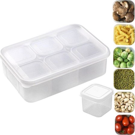 Delade grönsaksbrickor med lock, stapelbara behållare, transparenta, lämpliga för kylskåpsförvaring