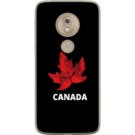 Kompatibelt Mobilskal till Motorola Motorola Moto G7 Play Grafisk lönnlövssymbol i rött mot svart bakgrund med tydlig Kanadareferens och minimalist