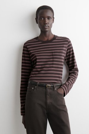 COS Women's Oversized Brushed-Cotton Long Sleeve T-Shirt in Brown