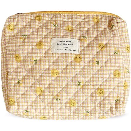 Small Portable Fabric Cosmetic Bag - Yellow, Zipper Wallet for Women