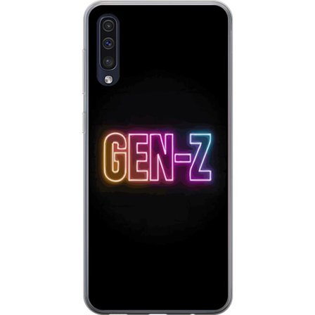Kompatibel Mobilcover til Samsung Samsung Galaxy A50 Neontekst Gen Z i farverigt lys mod en mørk baggrund i moderne digital stil