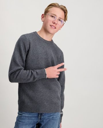 Jack & Jones JORNORREBRO KNIT CREW NECK LN Szary Swetry Chłopiec - Kids Brand Store