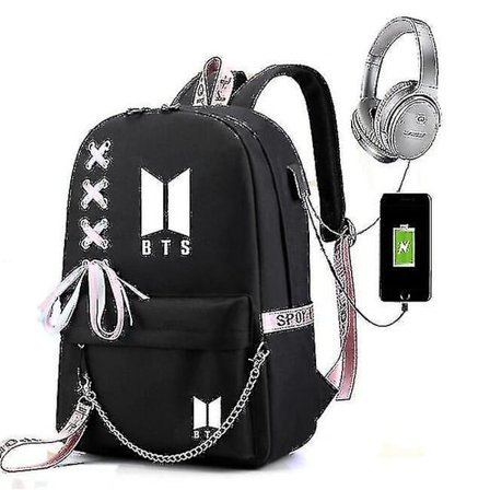 Bts Rygsæk Skole Rygsæk til mandlige og kvindelige studerende Ekstern USB/hovedtelefonsport