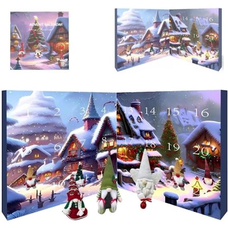 2024 Julekalender med nisse - 24 dagers nedtelling med plysjnissedokke