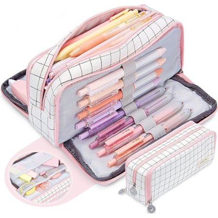 Stort pennfodral, pennfodral med stor kapacitet och 3 fack, sminkväska portabel