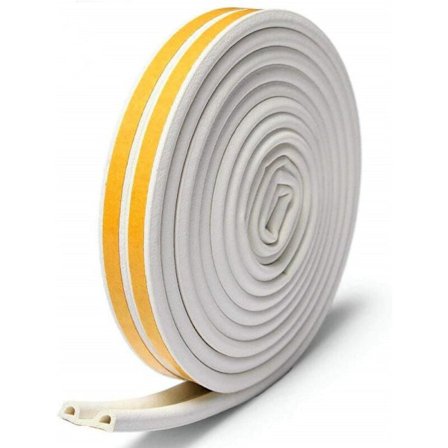 Tetningslist for dør og vindu - 10m - Gummilist for dører og vinduer - Mot kald trekk, støy (D) - Hvit