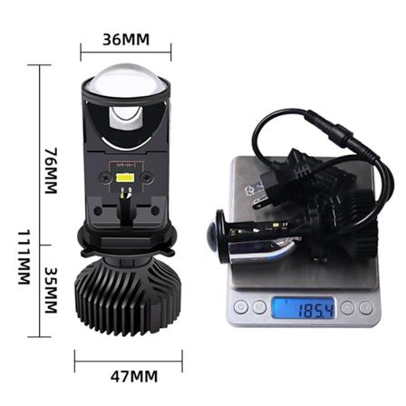 Motorsykkel LED Hovedlys Pære Høy Lysstyrke Fisheye Lampe Kit Aluminium 12‐24V Høy Lavstråle Y7D-H4
