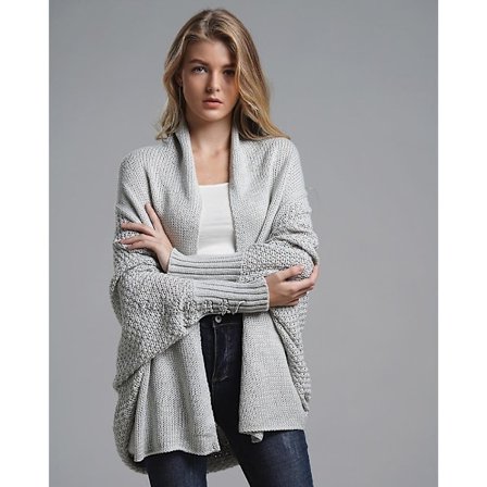 Höst och vinter fladdermusärm plus size lång stickad kofta tröja dam kappa dam tröja
