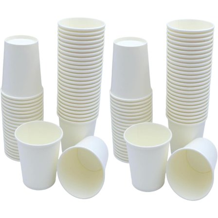 100 x 200 ml Hvide Papkrus til Varme & Kolde Drikke Bionedbrydelige Lækagesikre Miljøvenlige Enkelvæggede Engangskaffe/Te Papkrus