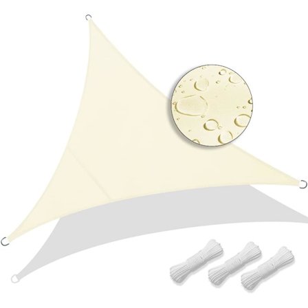 Trekantet Solsejl Vandtæt UV-beskyttelse 95% Polyester Modstandsdygtig og Åndbar til Have Terrasse med Reb 5m Beige