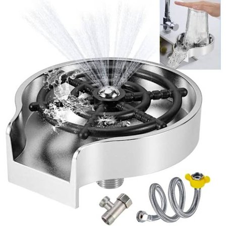 (Silver) Glasdispenser för diskbänk, glasdispenser för kök, kopprengörare