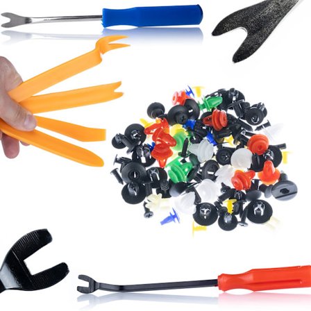 Universalt Klippsett for Bil 100 Stk + Demonteringsverktøy 6-i-1 – Blandet Størrelser | Plast og Metall | For Interiør og Karosseri