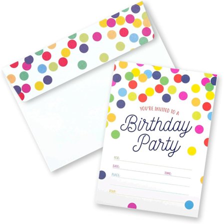 100 festinvitationer, fødselsdagsfestinvitationer - fødselsdagskort, polka dot fødselsdagsfestinvitationer